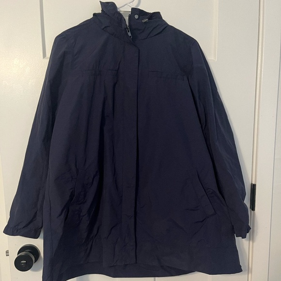 Eileen Fisher Organic Outdoor Cotton Anorak Jacket Navy Pockets Packable Hood MD - Picture 1 of 11